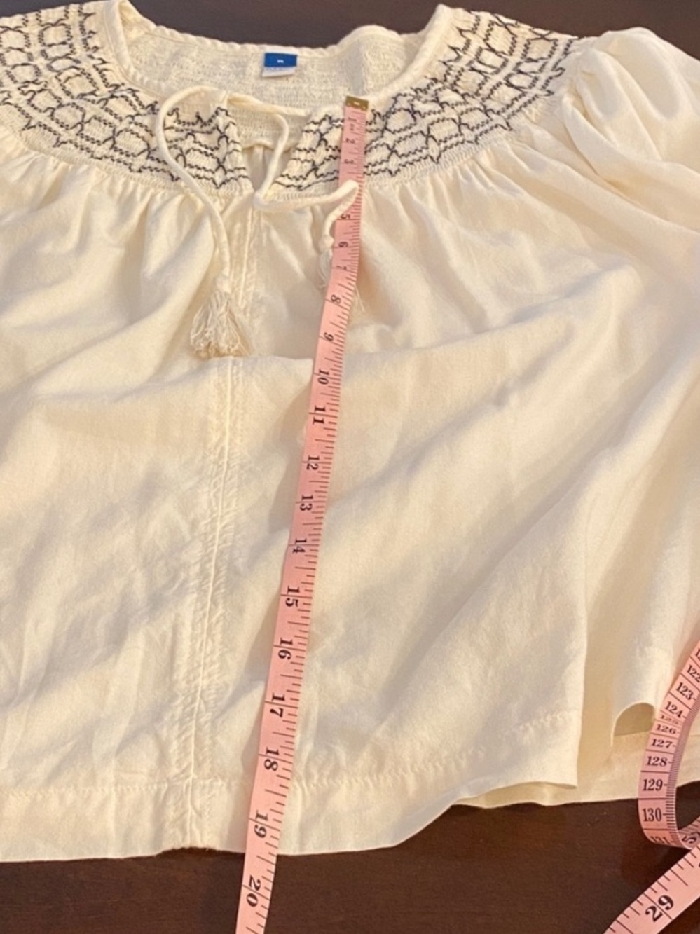 Old Navy Ivory Black Embroidered Boho Peasant Blouse Medium - Picture 7 of 10